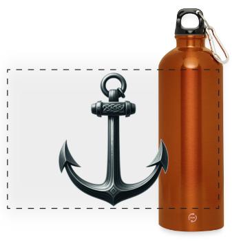 Historischer Anker mit Nautischem Design - Panorama Trinkflasche mit Karabiner 750 ml - Orange - Vorne