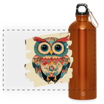 Eule - Panorama Trinkflasche mit Karabiner 750 ml - Orange - Vorne