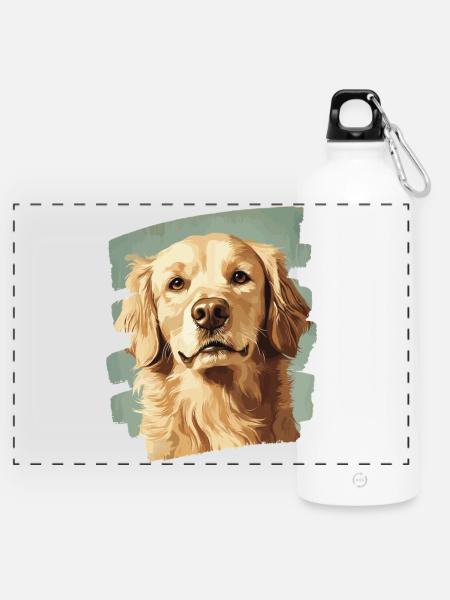 Golden Retriever - Panorama Trinkflasche mit Karabiner 750 ml - Weiß