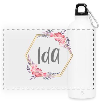 Ida Girl Name Personalized Gift - Panoramic Drinks Bottle with Carabiner 750 ml - white - Front