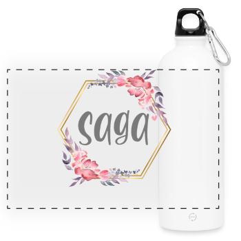 Saga Mädchen Name personalisiertes Geschenk - Panorama Trinkflasche mit Karabiner 750 ml - Weiß - Vorne