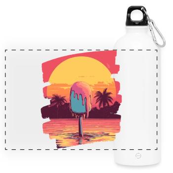cream and cream scoop summer sunset - Panoramic Drinks Bottle with Carabiner 750 ml - white - Front
