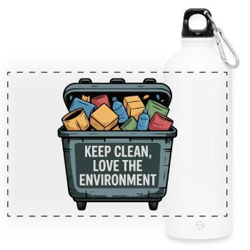 Eco-Friendly Waste Management Sleeve Design - Panoramic Drinks Bottle with Carabiner 750 ml - white - Front
