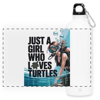 Just a girl who loves turtles - Panorama Trinkflasche mit Karabiner 750 ml - Weiß - Vorne