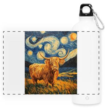 Highland Cow - Panorama Trinkflasche mit Karabiner 750 ml - Weiß - Vorne