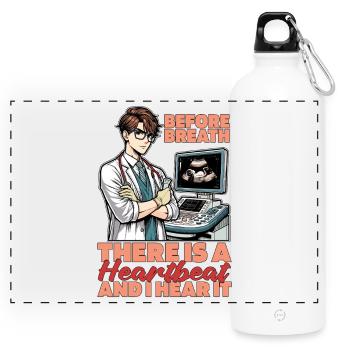 Sonographer Before Breath There Is Ultrasound Tech - Panorama Trinkflasche mit Karabiner 750 ml - Weiß - Vorne