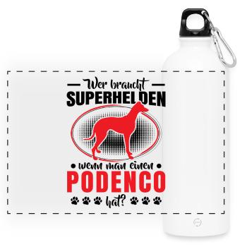 Podenco ist mein Held Spanischer Windhund - Panorama Trinkflasche mit Karabiner 750 ml - Weiß - Vorne