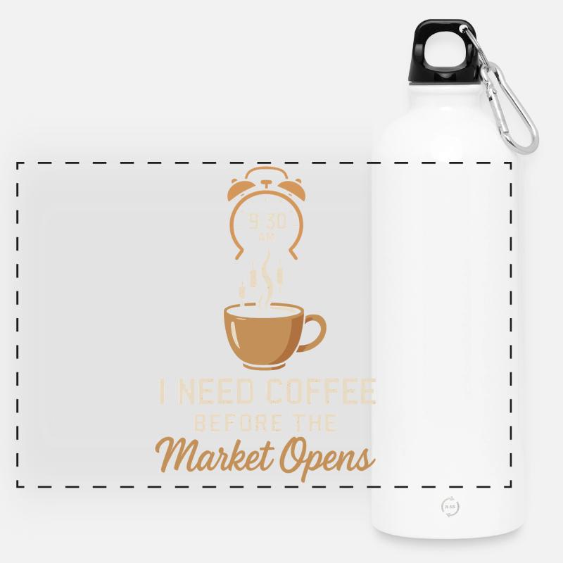 I need coffee before the market opens - Panoramic Drinks Bottle with Carabiner 750 ml - white