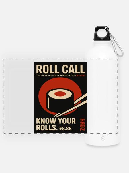 Roll Call Sushi Fake Magazin - Panorama Trinkflasche mit Karabiner 750 ml - Weiß