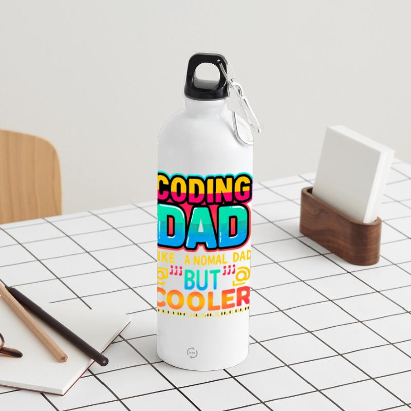 Coding Dad Cooler, Programmer  Panoramic Drinks Bottle with Carabiner 750 ml