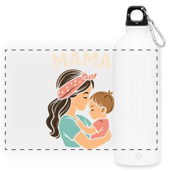Mother's love: Mom and child hug - Panoramic Drinks Bottle with Carabiner 750 ml - white - Front