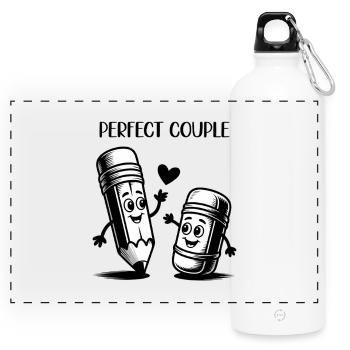 Happy Pencil And Eraser Cartoon Design - Panoramic Drinks Bottle with Carabiner 750 ml - white - Front