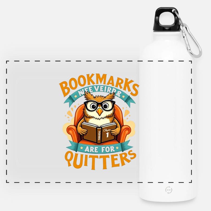 Bookmarks Are For Quitters Owl - Panoramic Drinks Bottle with Carabiner 750 ml - white