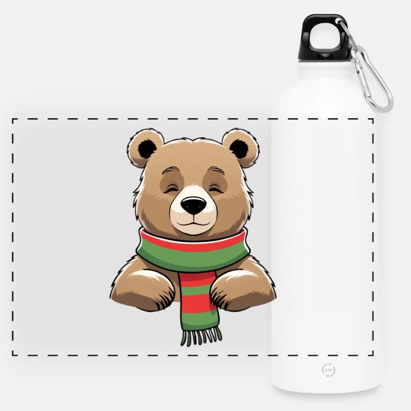 Winter bear with scarf - Panoramic Drinks Bottle with Carabiner 750 ml - white