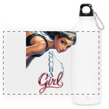 Scuba Girl Taucherin Design - Panorama Trinkflasche mit Karabiner 750 ml - Weiß - Vorne