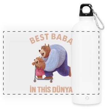 Best Baba - Türk Baba Vatertag Bär Design - Panorama Trinkflasche mit Karabiner 750 ml - Weiß - Vorne
