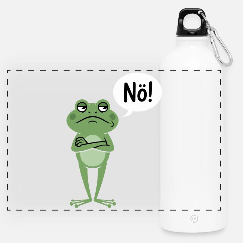 Skeptical frog with nope saying - Panoramic Drinks Bottle with Carabiner 750 ml - white