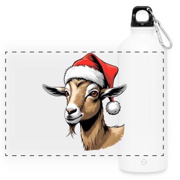 Christmas Goat in Santa Hat - Panoramic Drinks Bottle with Carabiner 750 ml - white - Front