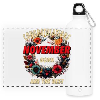 CONGRATULATIONS NOVEMBER - Panoramic Drinks Bottle with Carabiner 750 ml - white - Front