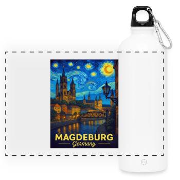 Magdeburg - Panorama Trinkflasche mit Karabiner 750 ml - Weiß - Vorne