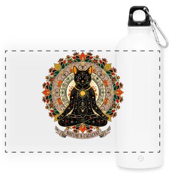 Nature Mandala Chat Wicca Ésotérisme - Gourde panoramique avec mousqueton 750 ml - blanc - Devant