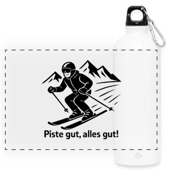 Piste gut alles gut – Lustiger Spruch für Skifahre - Panorama Trinkflasche mit Karabiner 750 ml - Weiß - Vorne
