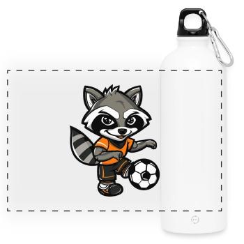 Raccoon Football Mascot - Panoramic Drinks Bottle with Carabiner 750 ml - white - Front