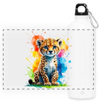 Colorful Cheetah Cub Splash - Panorama Trinkflasche mit Karabiner 750 ml - Weiß - Vorne