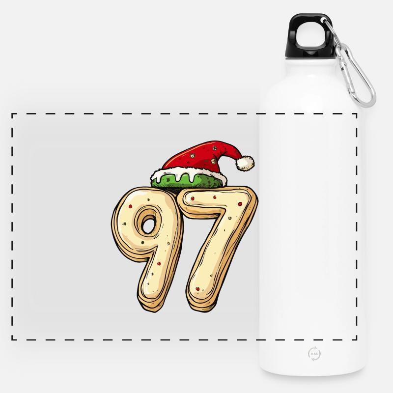 97 Number Cookie Christmas - Panoramic Drinks Bottle with Carabiner 750 ml - white