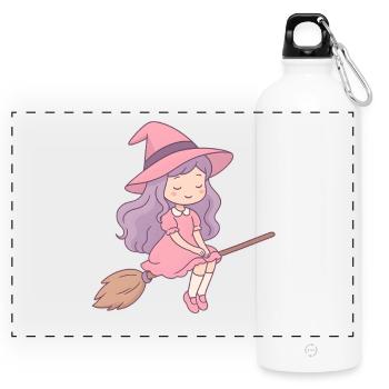 Sorcière de Kawaii sur un motif pastel à balai - Gourde panoramique avec mousqueton 750 ml - blanc - Devant