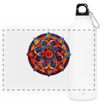 Farbmandala Kaleidoskop - Panorama Trinkflasche mit Karabiner 750 ml - Weiß - Vorne