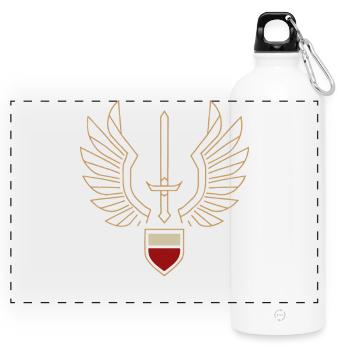 Minimalistisches polnisches Emblem des geflügelten Husaren - Panorama Trinkflasche mit Karabiner 750 ml - Weiß - Vorne