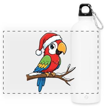 Weihnachtsparrot auf Ast - Panorama Trinkflasche mit Karabiner 750 ml - Weiß - Vorne