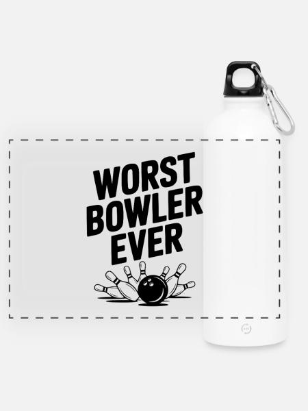 Schlechtester Bowler aller Zeiten - Panorama Trinkflasche mit Karabiner 750 ml - Weiß
