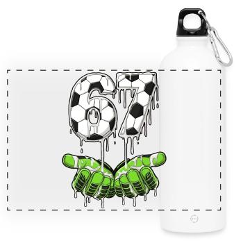 67 Meme Fußball Torwart Handschuhe  - Panorama Trinkflasche mit Karabiner 750 ml - Weiß - Vorne