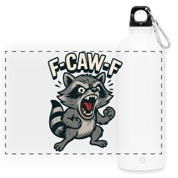 f caw f raccoon, angry spell - Panoramic Drinks Bottle with Carabiner 750 ml - white - Front