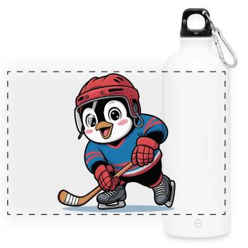 Pinguin Eishockeyheld - Panorama Trinkflasche mit Karabiner 750 ml - Weiß - Vorne