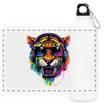 Säbelzahntiger Smilodon Raubkatze Säbelzahn Tiger - Panorama Trinkflasche mit Karabiner 750 ml - Weiß - Vorne