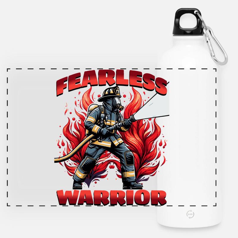 Fearless firefighter, firefighter hero - Panoramic Drinks Bottle with Carabiner 750 ml - white