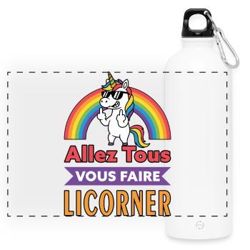 Licorne  Rebelle - allez tous vous faire - Gourde panoramique avec mousqueton 750 ml - blanc - Devant