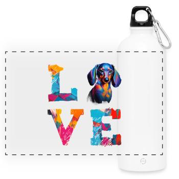 Farbenfroher Dackel Love Art Doxie Hund - Panorama Trinkflasche mit Karabiner 750 ml - Weiß - Vorne