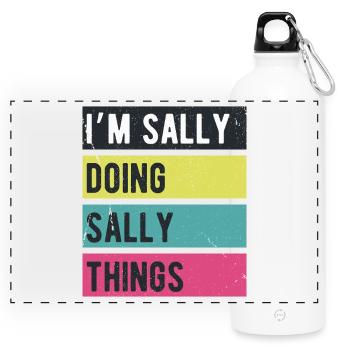 Ich mache Sally Things Retro-Farben - Panorama Trinkflasche mit Karabiner 750 ml - Weiß - Vorne