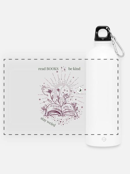read books and be kind - Panorama Trinkflasche mit Karabiner 750 ml - Weiß
