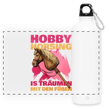 48 Hobby Horsing Is Traumen Mit Den Fussen - Panorama Trinkflasche mit Karabiner 750 ml - Weiß - Vorne