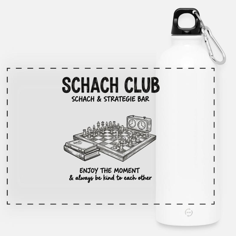 Chess Club Strategy Design – Vintage Chess Bar - Panoramic Drinks Bottle with Carabiner 750 ml - white