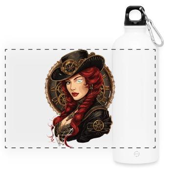 Steam Punk Schöne Frauen Steampunk - Panorama Trinkflasche mit Karabiner 750 ml - Weiß - Vorne