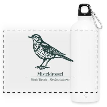 Silhouette du gui de la grive | Dessin ornithologique - Gourde panoramique avec mousqueton 750 ml - blanc - Devant