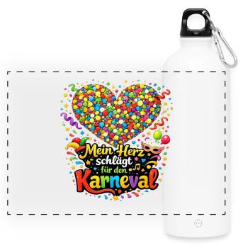 Mon cœur bat pour le carnaval Jecke Fasching - Gourde panoramique avec mousqueton 750 ml - blanc - Devant