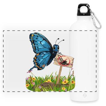 Papillon avec un signe pour plus de défi nature - Gourde panoramique avec mousqueton 750 ml - blanc - Devant