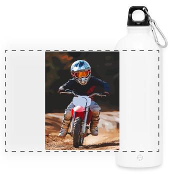 Offroad-Dirtbike Rider Kunst-Design - Panorama Trinkflasche mit Karabiner 750 ml - Weiß - Vorne